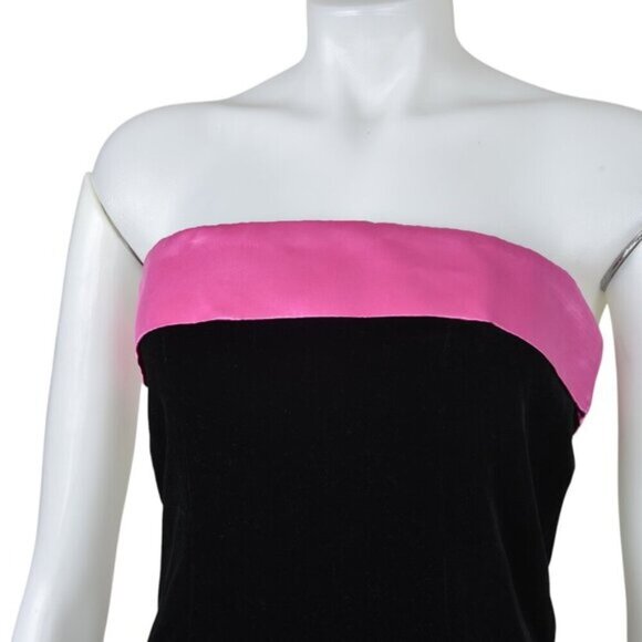 Vintage Y2K Liliane H Paris Velvet Dress Pink Satin Bow Strapless Size 8 - Picture 4 of 11